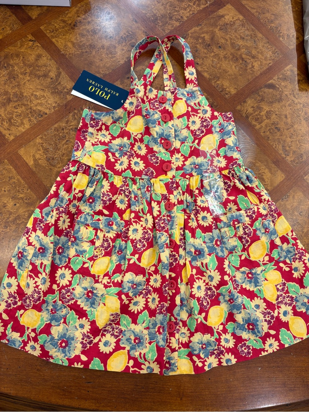 Polo by Ralph Lauren Red Floral Lemon Print Sundress